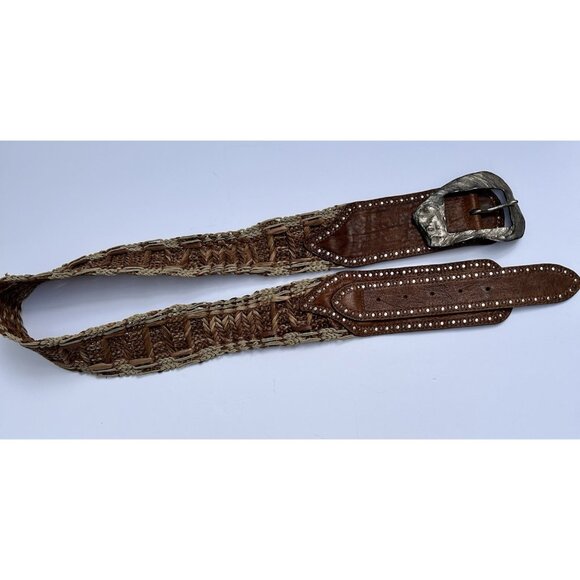 Vintage Streets Ahead Leather Hand-Crafted Studded Belt Large Western Boho main image 5